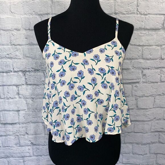 Mine floral print adjustable strap elastic fit lined cropped tank sz S - Picture 1 of 11